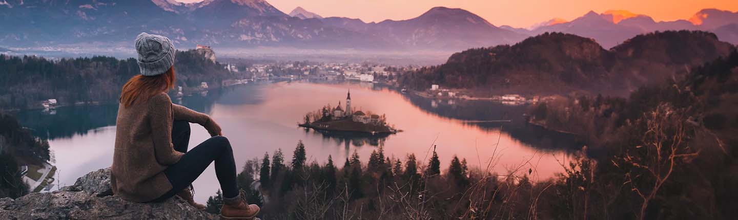 Girl looking over Lake Bled
