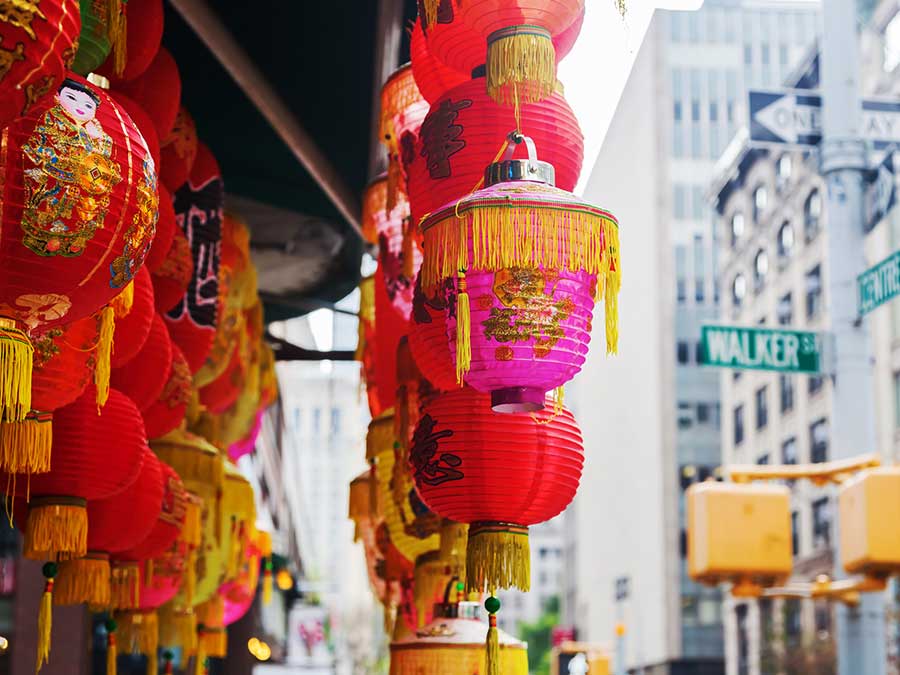 Lanterns in Chinatown in New York, USA
