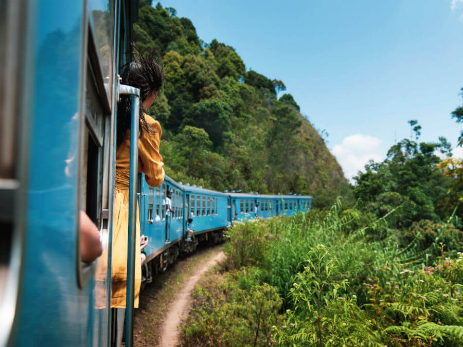 Woman on train in Sri Lanka 