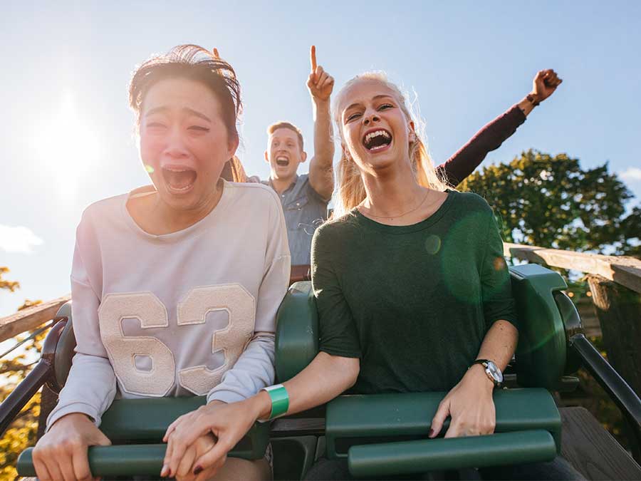 Girls on a roller coaster