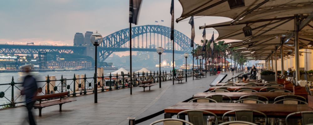 View of the harbour bridge from a restaurant