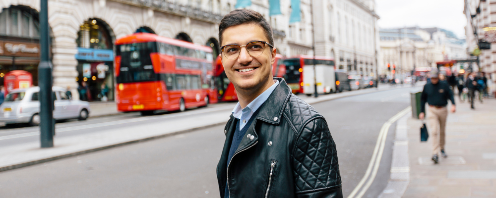 Man crossing the street in London