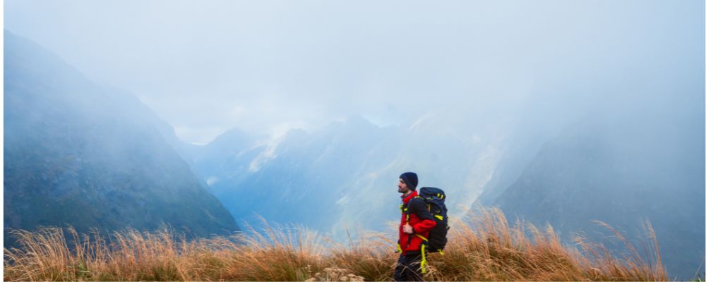 Man hiking on scenic mountain